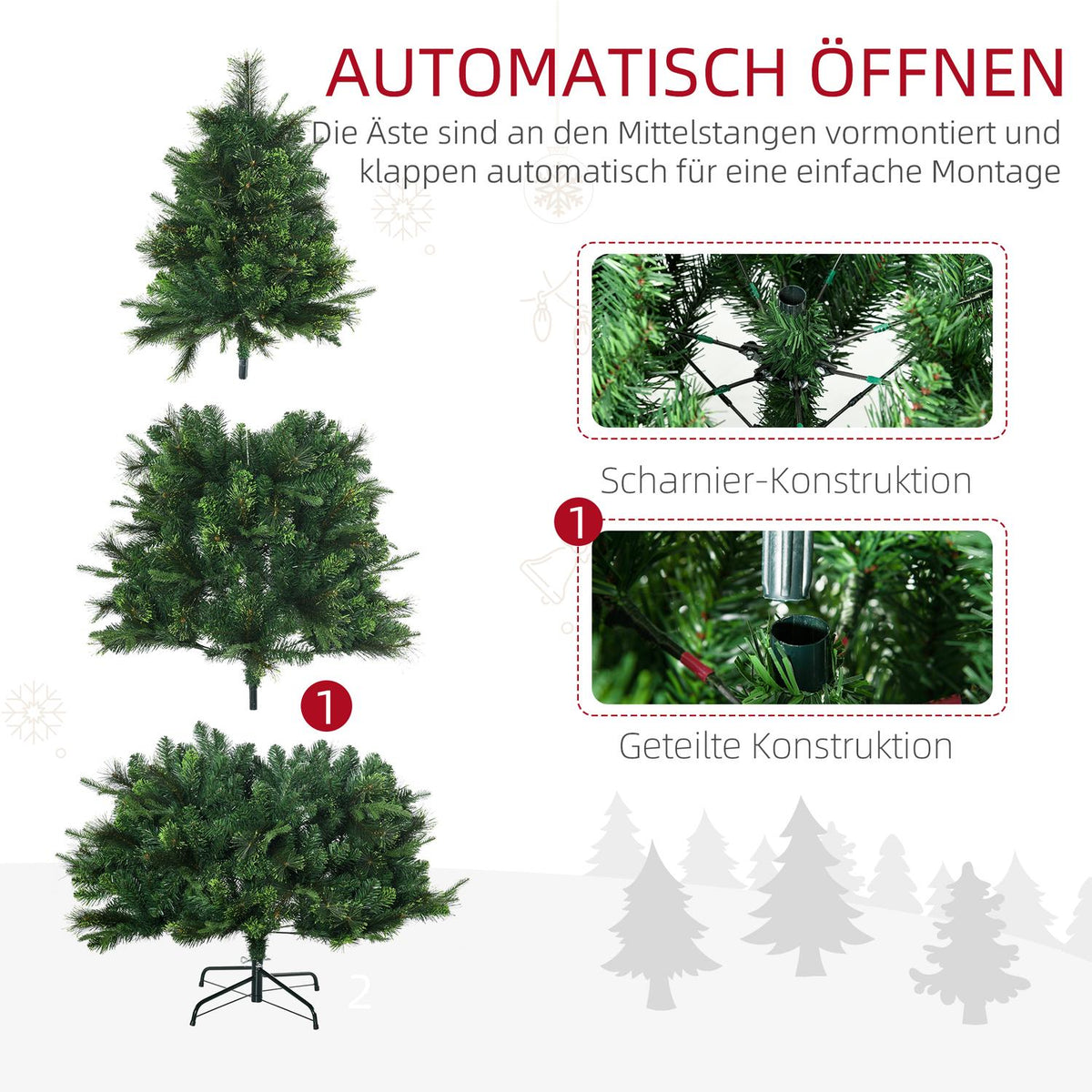 Artificial Christmas Tree 180 Cm Artificial Christmas Tree With Stand, Artificial Fir With 910 Branch Tips For Christmas Party, Indoor, Green
