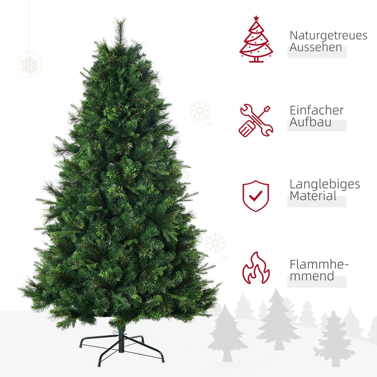 Artificial Christmas Tree 180 Cm Artificial Christmas Tree With Stand, Artificial Fir With 910 Branch Tips For Christmas Party, Indoor, Green