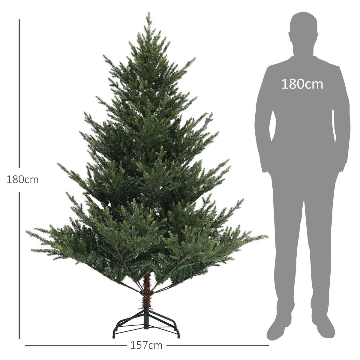 Artificial Christmas Tree, 180cm Christmas Tree with 1046 Tips, Steel Stand, Flame Retardant, for Christmas Decoration, Indoor, Green