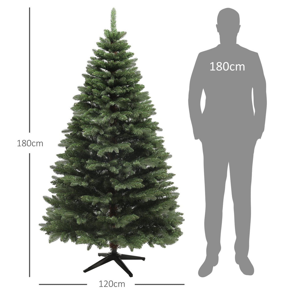 Artificial Christmas Tree, 180cm Christmas Tree with 1050 Tips, Foldable Steel Base, Flame Retardant, for Christmas Decoration, Indoor, Green