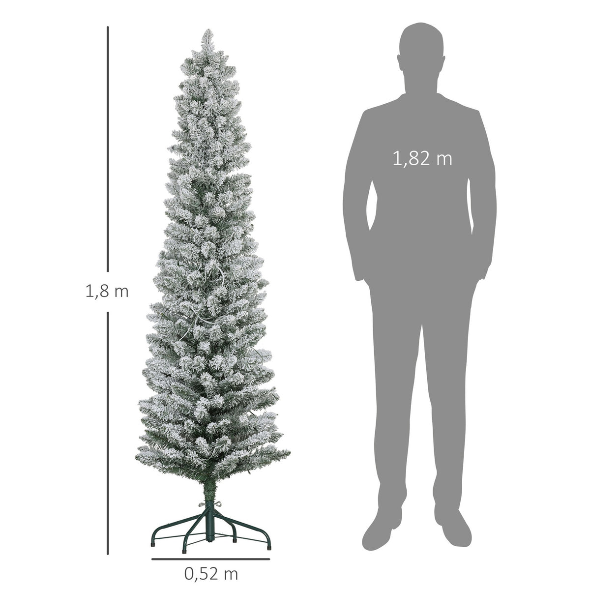 Artificial Christmas Tree, 180cm Christmas Tree with 150 LED Lights, 329 Branch Tips, Flame Retardant, for Christmas Party, Indoor, Green+White