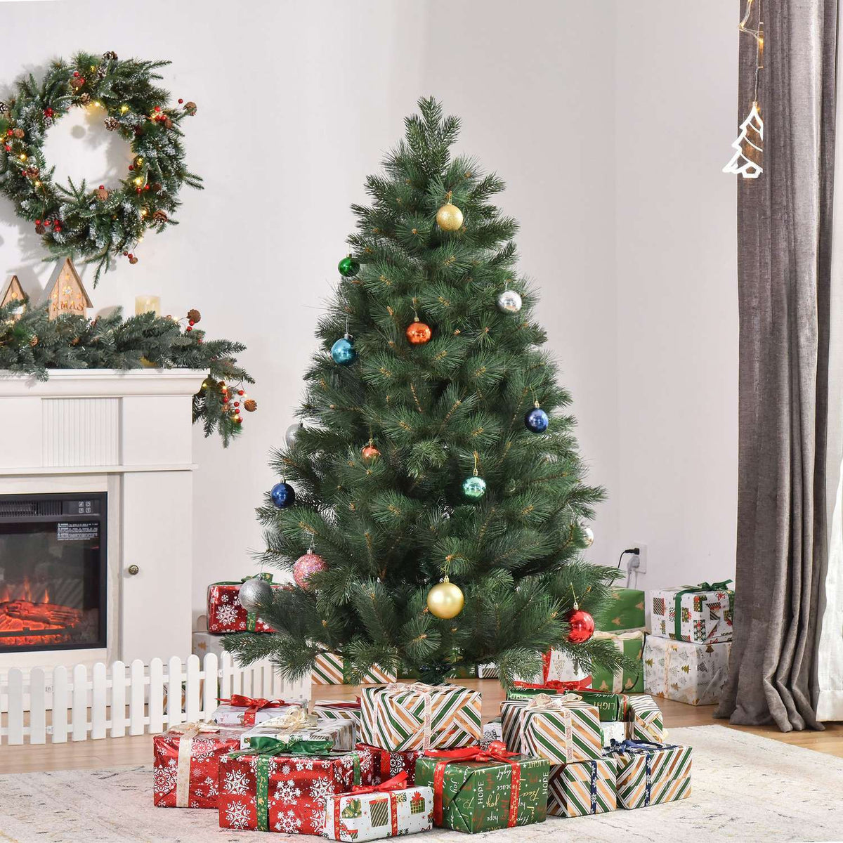 Artificial Christmas Tree 180cm Christmas Tree with 375 Tips Metal Stand Realistic Appearance for Christmas Party Indoor Green