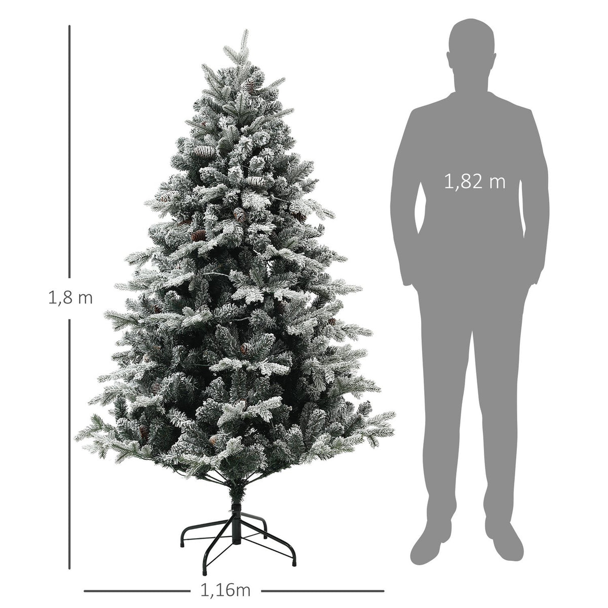 Artificial Christmas Tree, 180cm Christmas Tree with 793 Tips, Artificial Snow, Foldable Steel Stand, for Christmas Decoration, Green