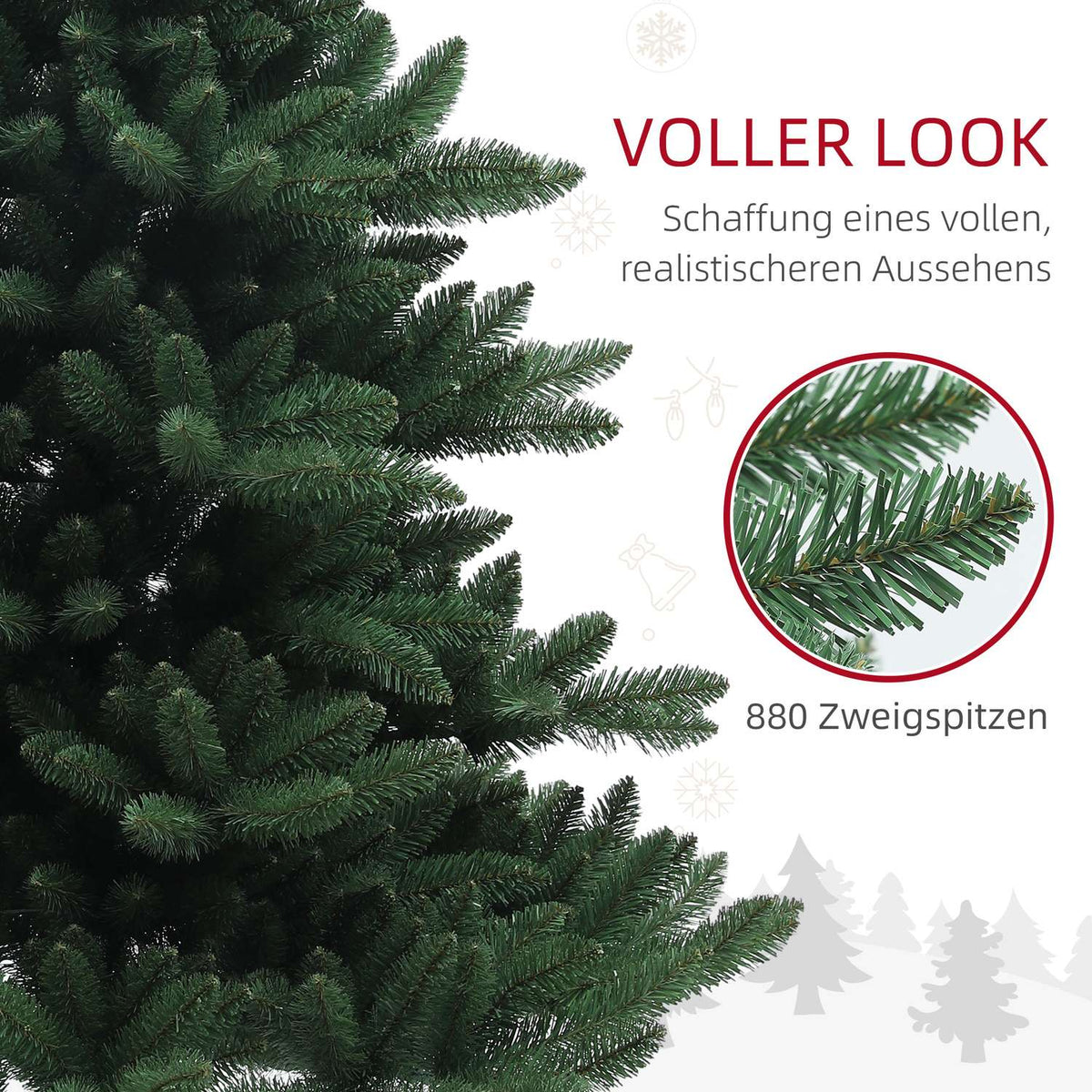 Artificial Christmas Tree, 180cm Christmas Tree with 880 Tips, Foldable Steel Base, Flame Retardant, for Christmas Decoration, Indoor, Green