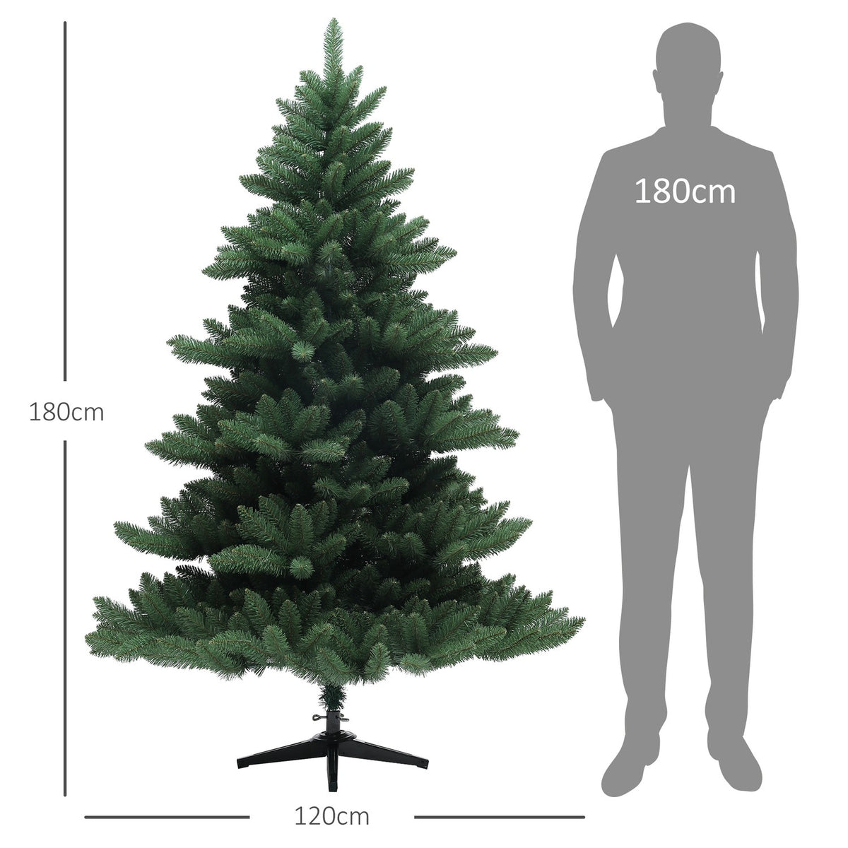 Artificial Christmas Tree, 180cm Christmas Tree with 880 Tips, Foldable Steel Base, Flame Retardant, for Christmas Decoration, Indoor, Green