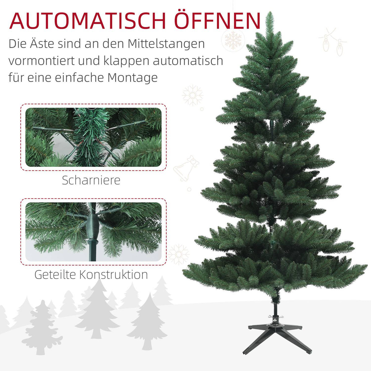 Artificial Christmas Tree, 180cm Christmas Tree with 880 Tips, Foldable Steel Base, Flame Retardant, for Christmas Decoration, Indoor, Green