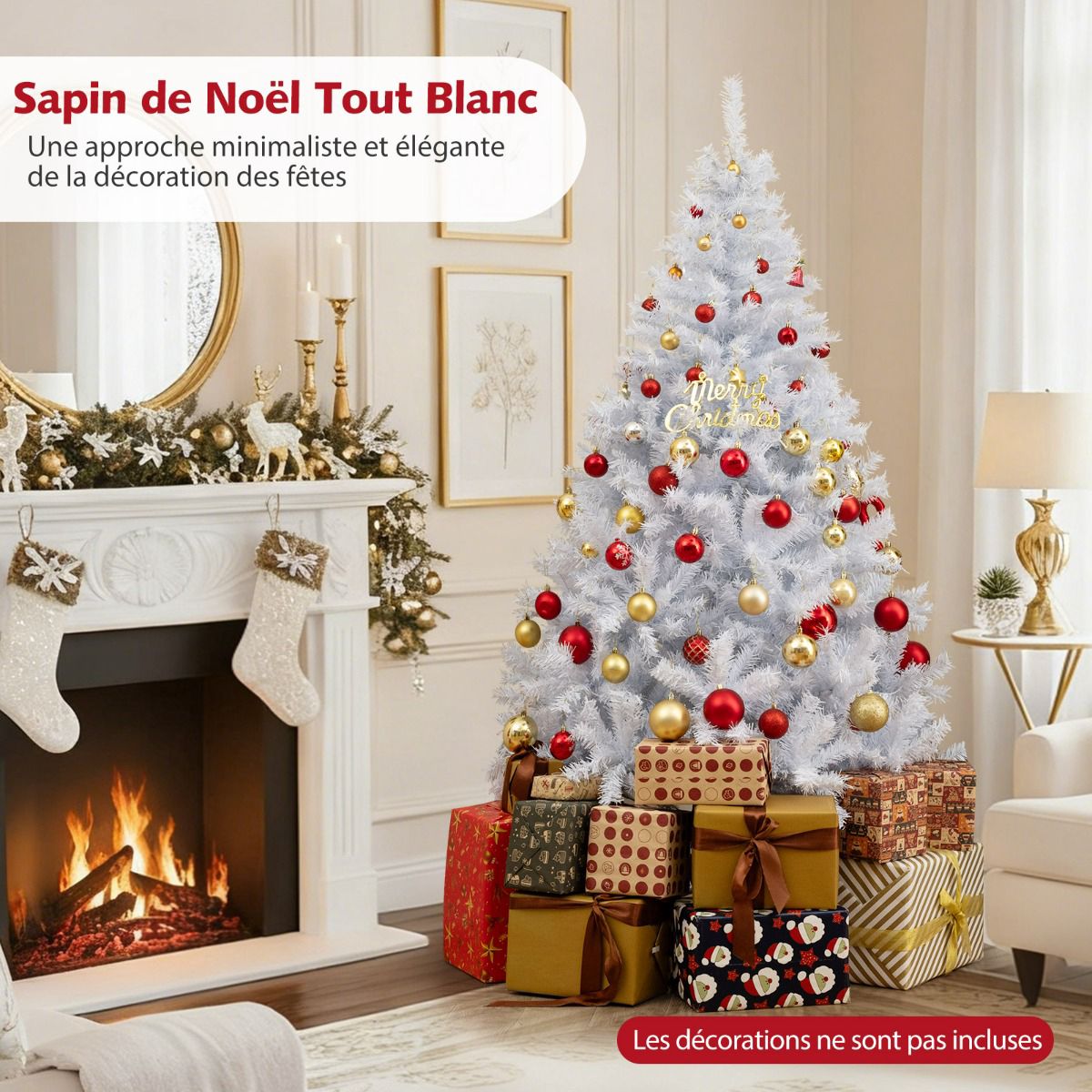 Artificial Christmas Tree 180cm, Pre-Lit 280 LED, Hinged