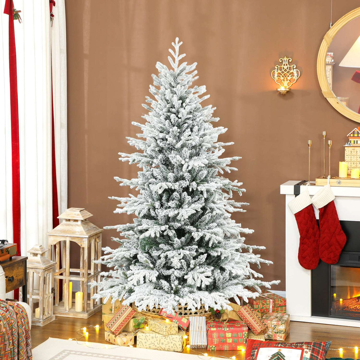 Artificial Christmas Tree, 180cm Snowy Pine with Metal Stand