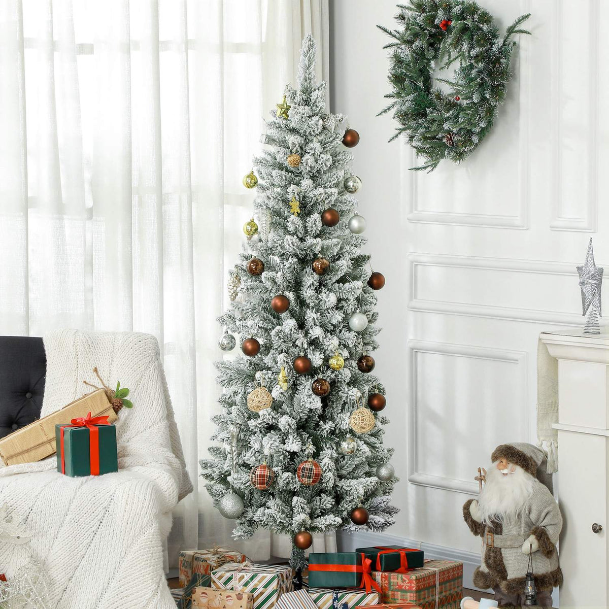 Artificial Christmas Tree, 183 cm, Slim with Snow Effect