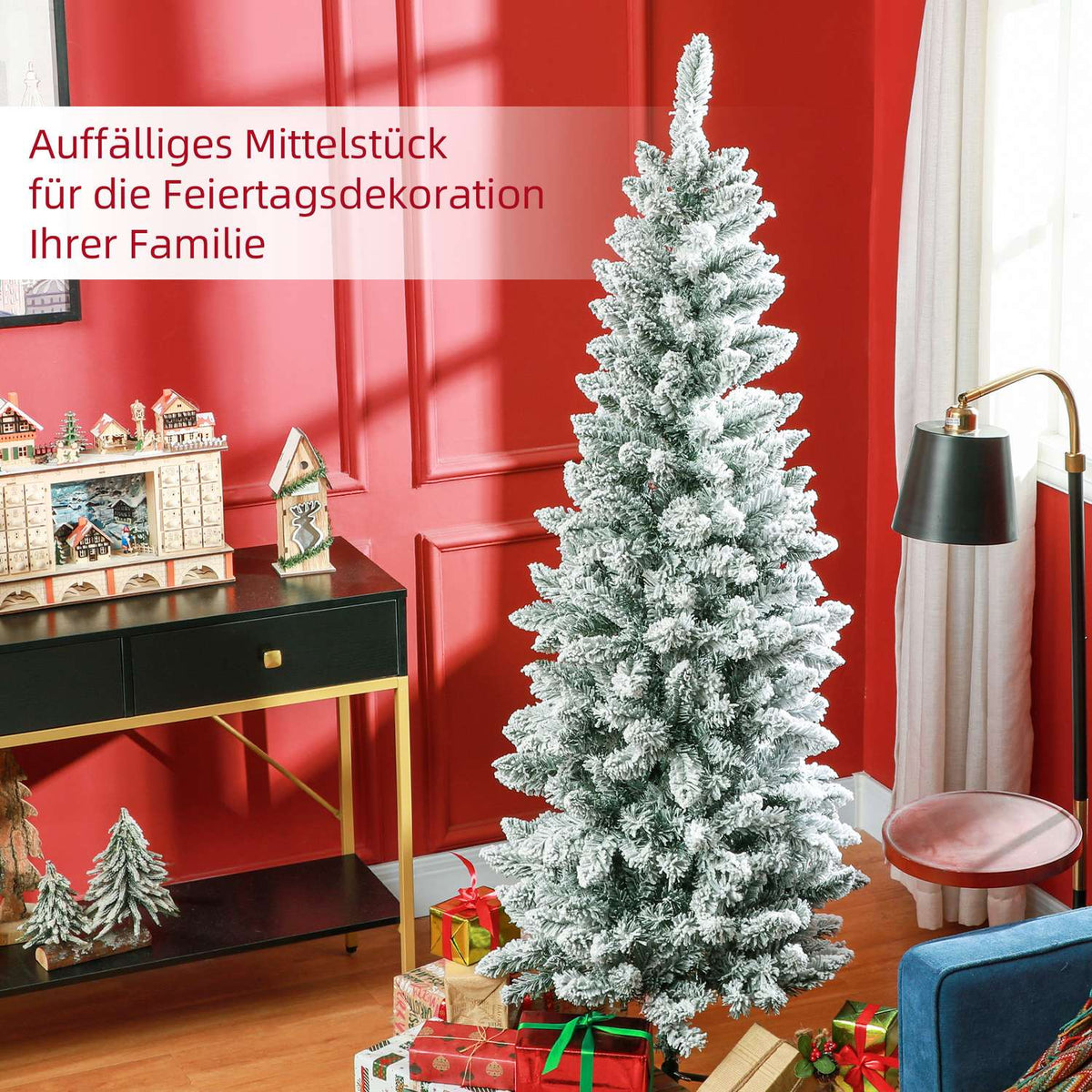 Artificial Christmas Tree, 183 cm, Slim with Snow Effect
