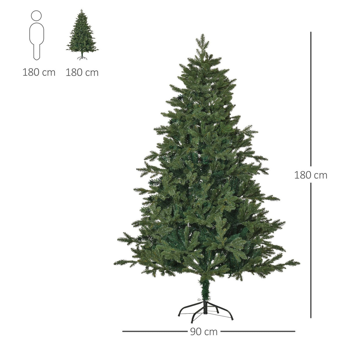 Artificial Christmas Tree 1.8 M Christmas Tree Pvc Pe Metal Green Ø90 X 180 Cm