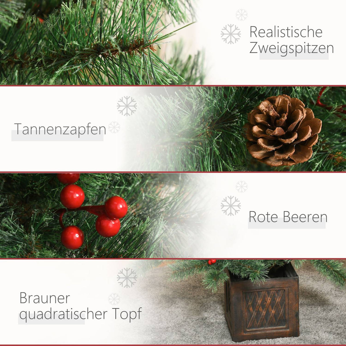 Artificial Christmas Tree 1.8 M Christmas Tree With Pot And Decoration Pvc Metal Green 90 X 90 X 180 Cm