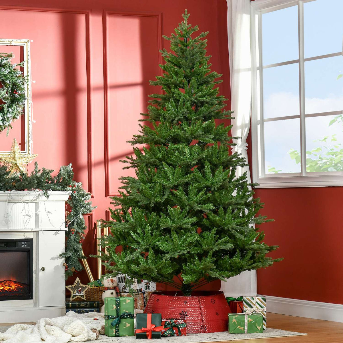 Artificial Christmas Tree 210 Cm With 2551 Branch Tips Christmas Tree With Base Flame-Retardant Pvc Pe Metal Green