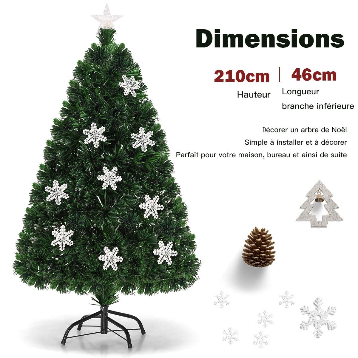 Artificial Christmas Tree 210 cm, 40 LED Lights, Stand