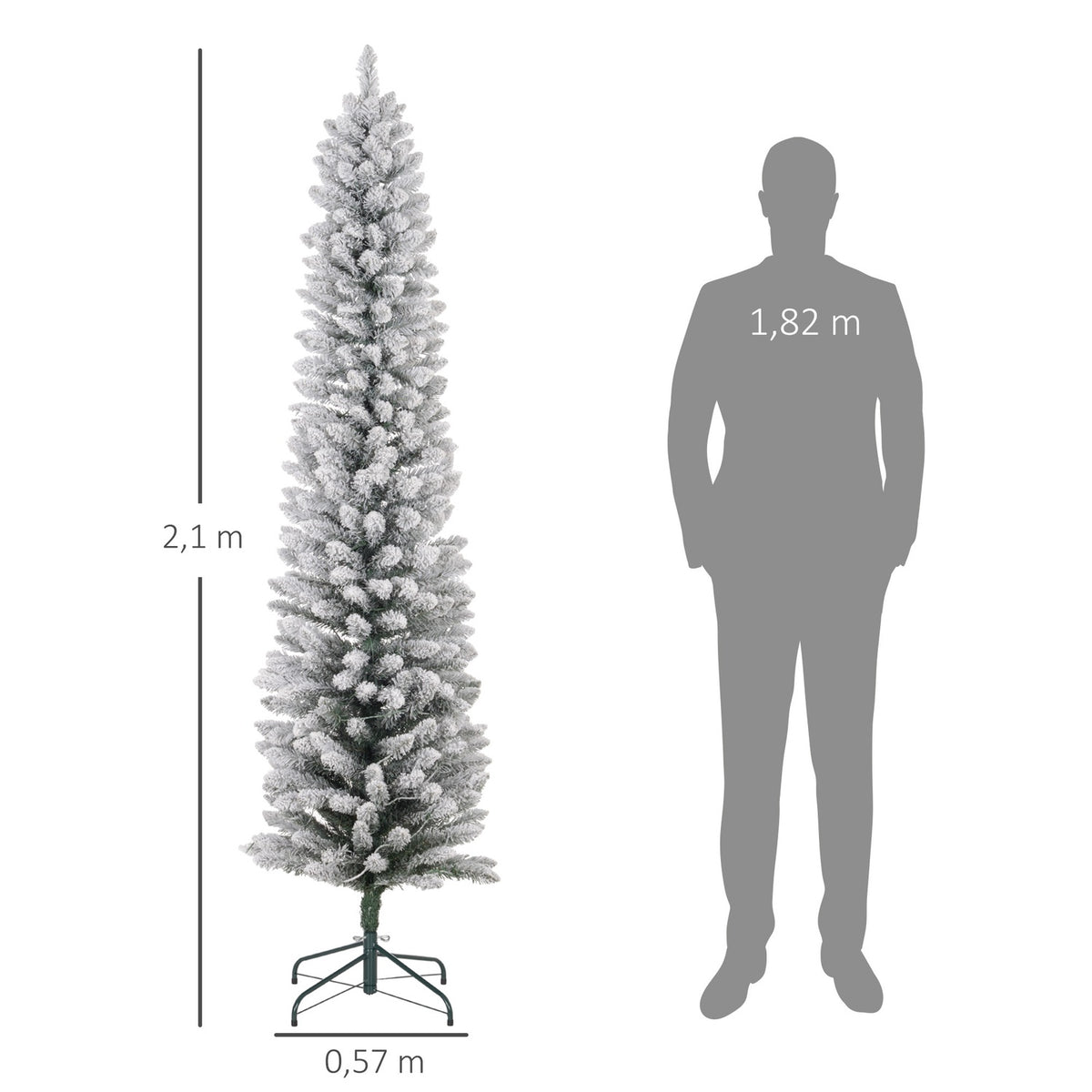 Artificial Christmas Tree, 210 cm Christmas Tree with 180 LED Lights, 405 Branch Tips, Foldable Base, for Christmas Party, Indoor, Green+White