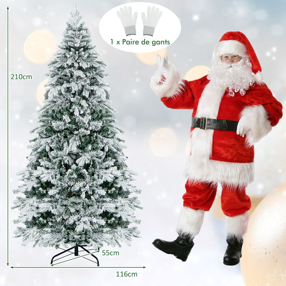 Artificial Christmas Tree 210 cm, Pre-Lit 300 Warm LEDs