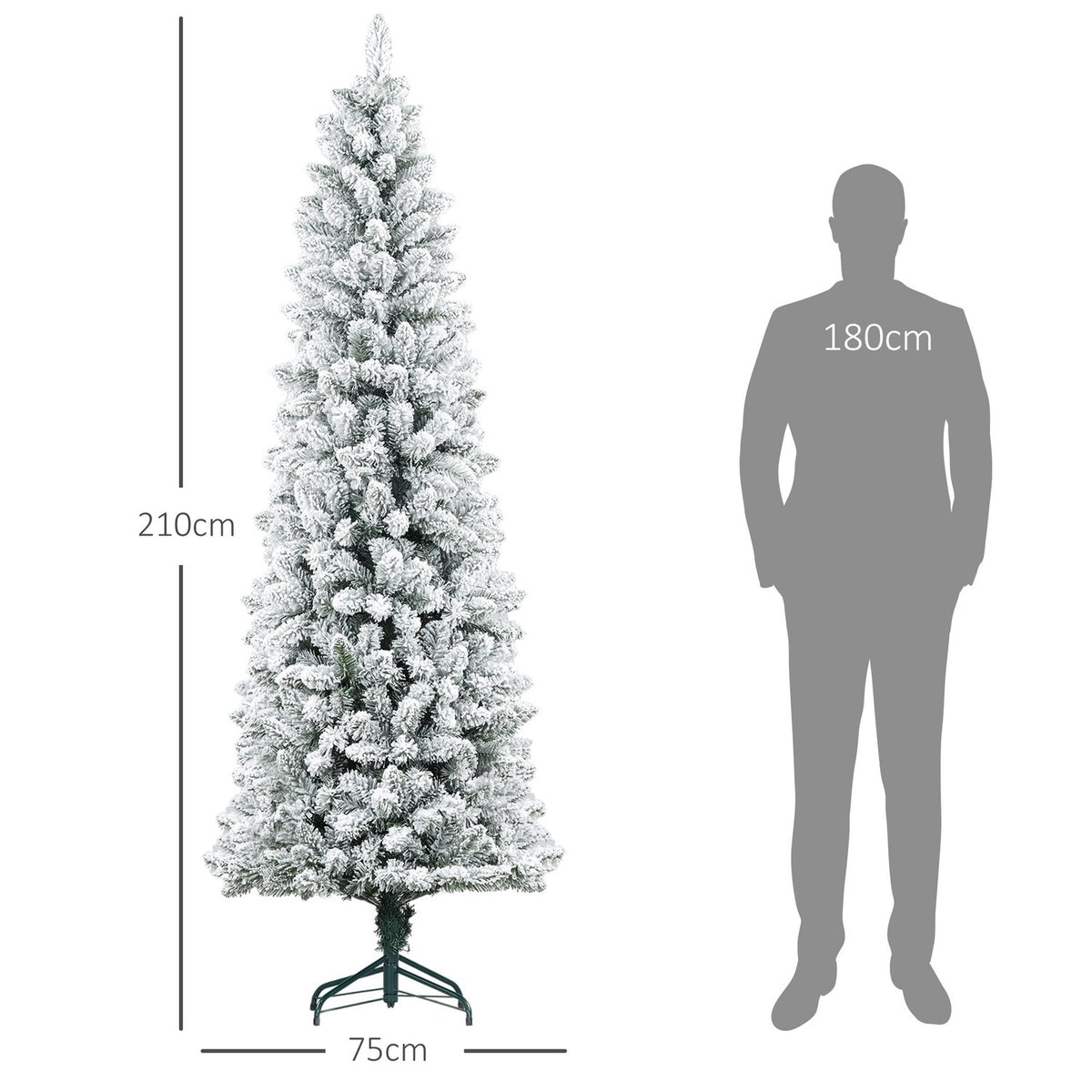 Artificial Christmas Tree, 210cm, Slim Design, Snow-Covered