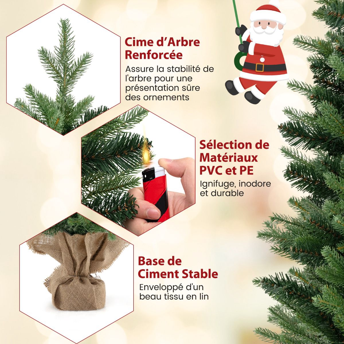 Artificial Christmas Tree 90cm, 50 LED Timer, Linen Base