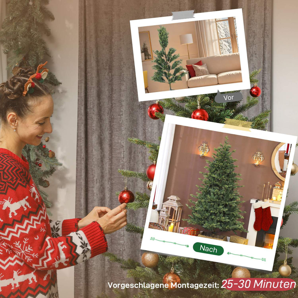 Artificial Christmas Tree, Realistic Branches, Metal Stand, 180 cm