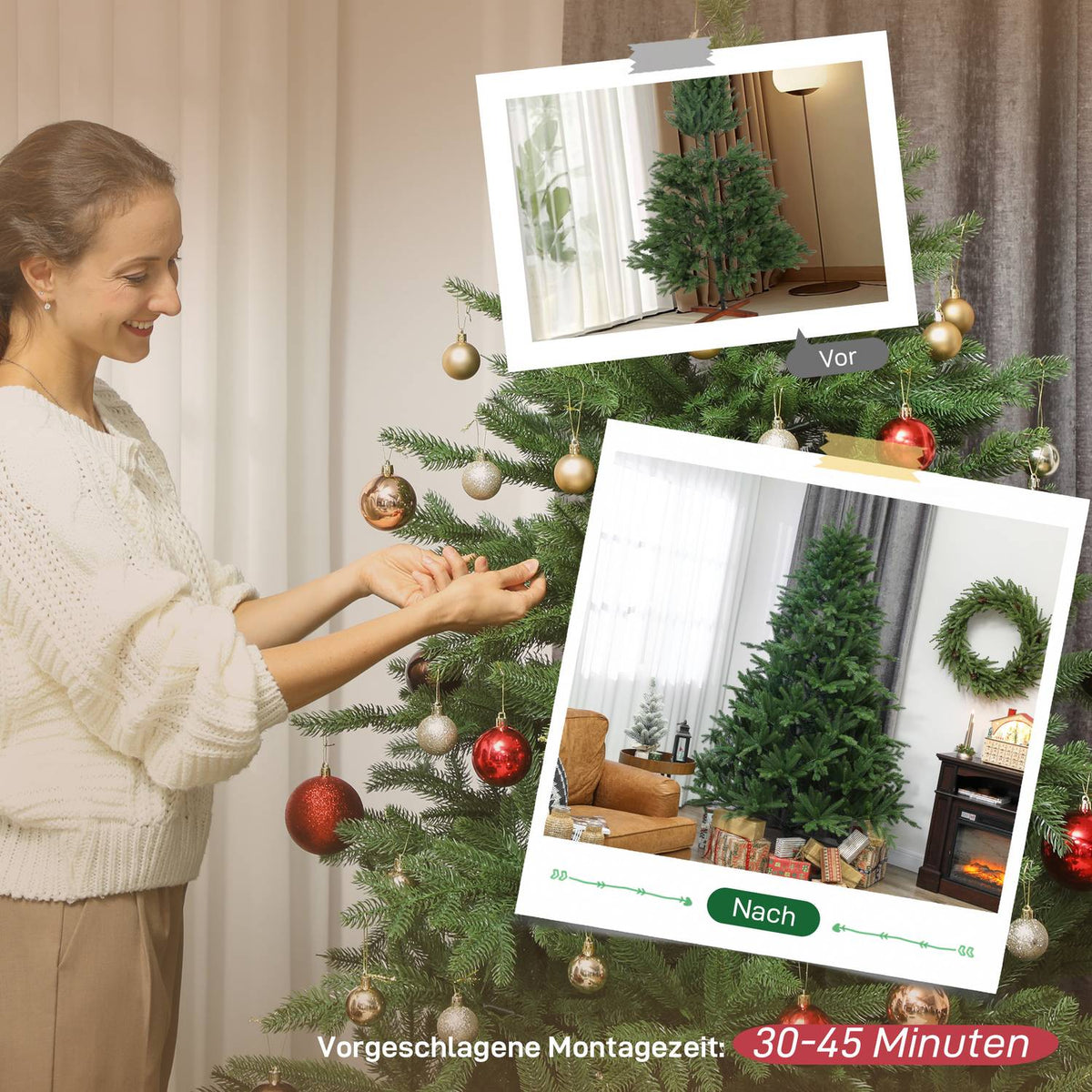 Artificial Christmas Tree, Realistic Look, Foldable Branches