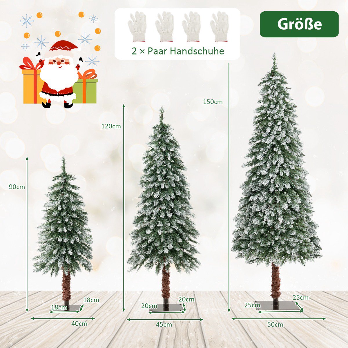 Artificial Christmas Tree Set, 3-Pack, Pre-Lit, Snow-Flocked