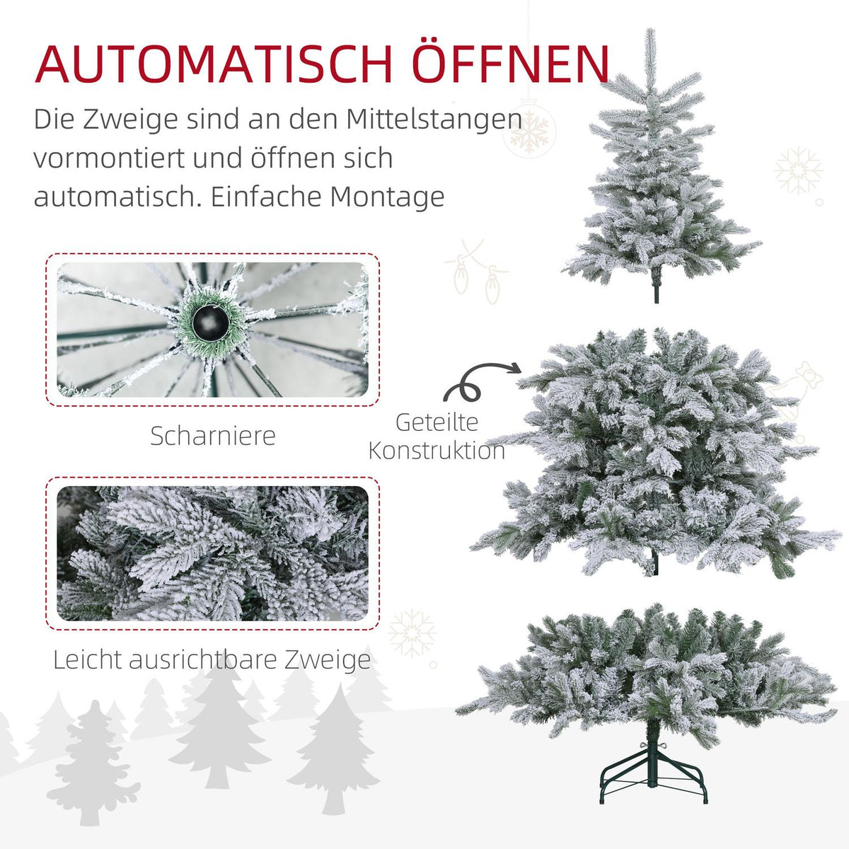 Artificial Christmas Tree, Snowy Branches, 180 cm, Green