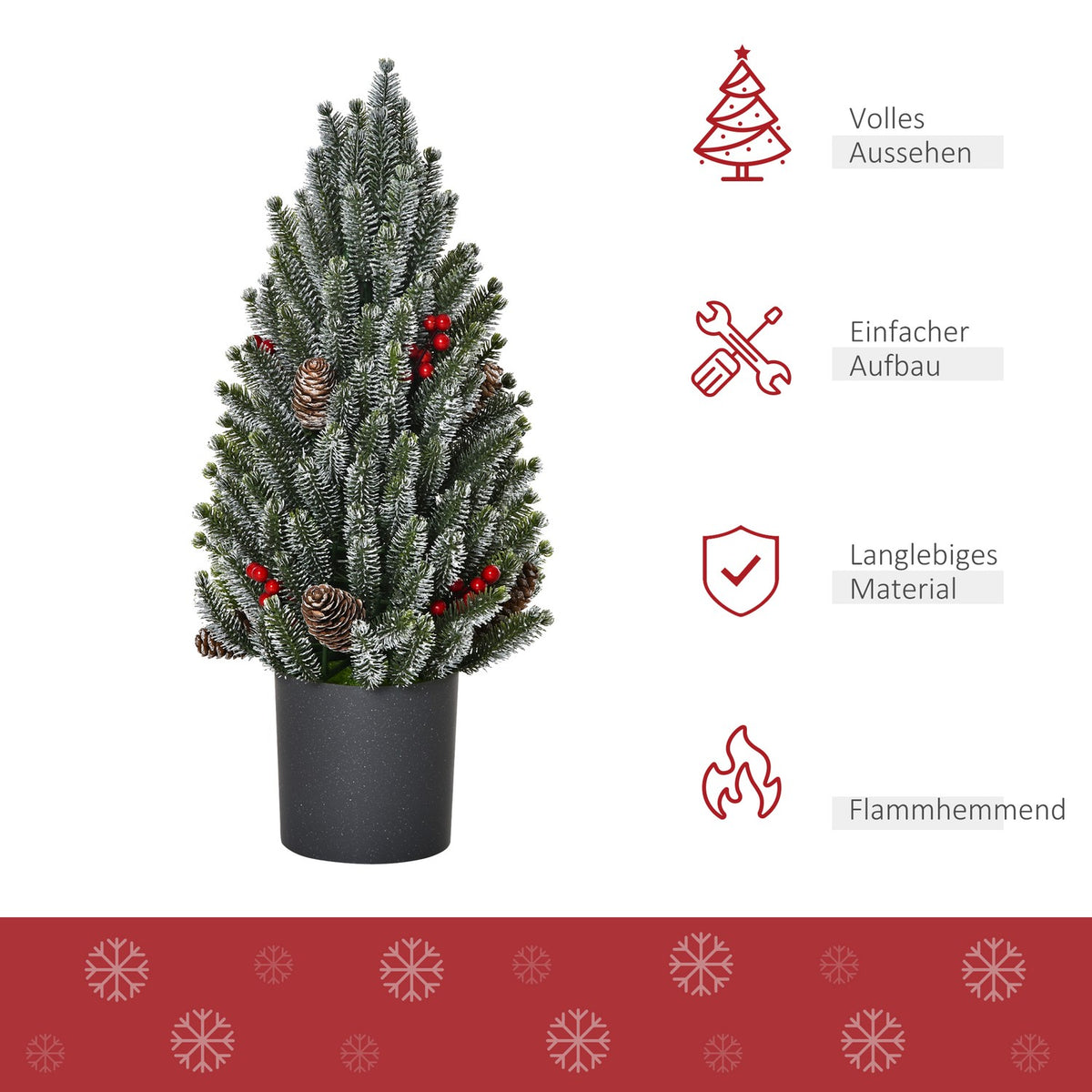 Artificial Christmas Tree Table Christmas Tree 170 Branches Snow-Covered Design With Plastic Base Berries Pine Cones Pe Pvc Ø27 X 47 Cm