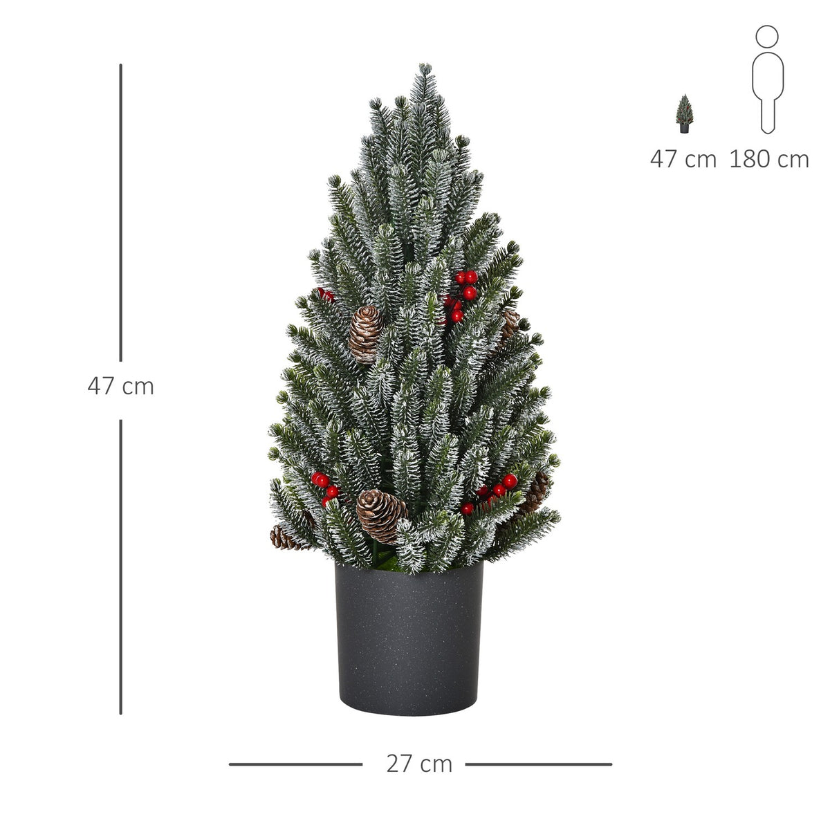 Artificial Christmas Tree Table Christmas Tree 170 Branches Snow-Covered Design With Plastic Base Berries Pine Cones Pe Pvc Ø27 X 47 Cm