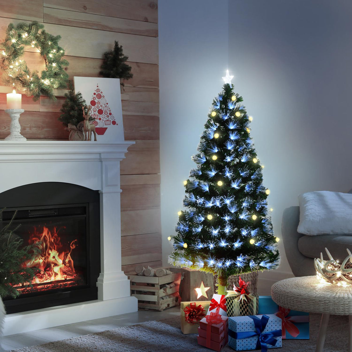 Artificial Christmas Tree With Remote Control Led Lights Christmas Tree Pvc Metal Green + White Ø75 X 150 Cm