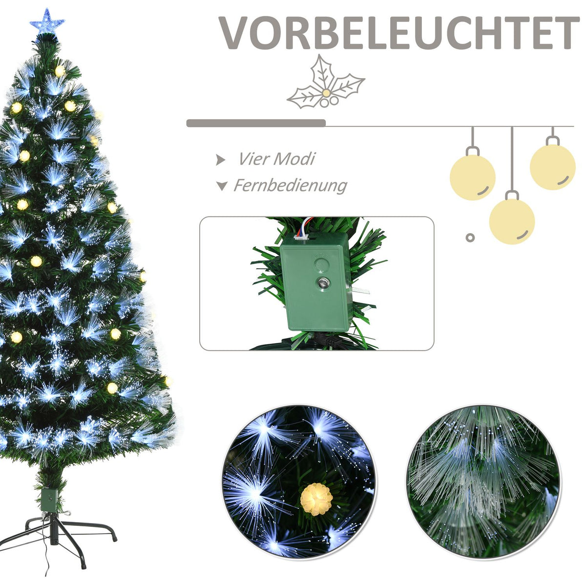Artificial Christmas Tree With Remote Control Led Lights Christmas Tree Pvc Metal Green + White Ø75 X 150 Cm