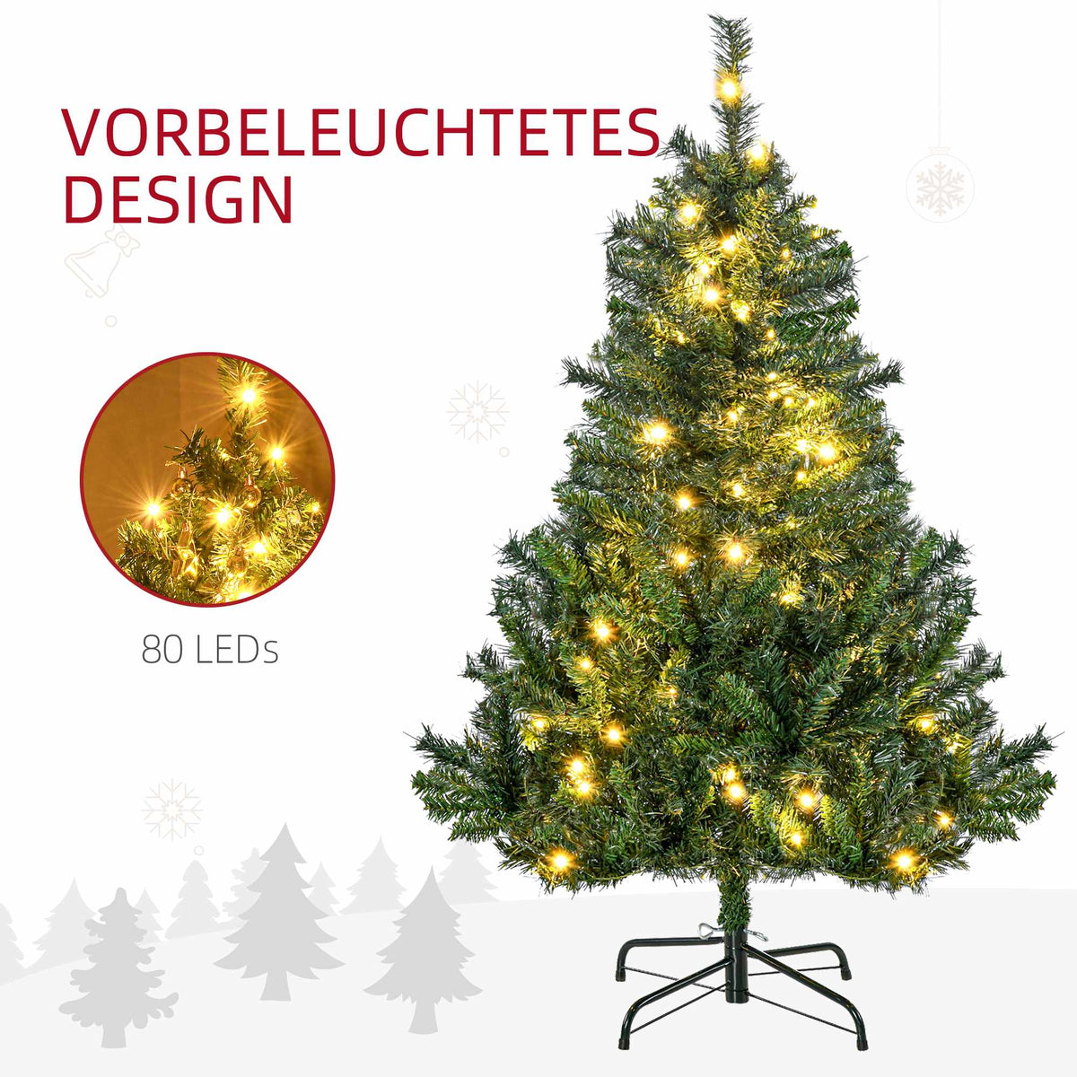 Artificial Christmas Tree with LEDs, 120 cm, Green