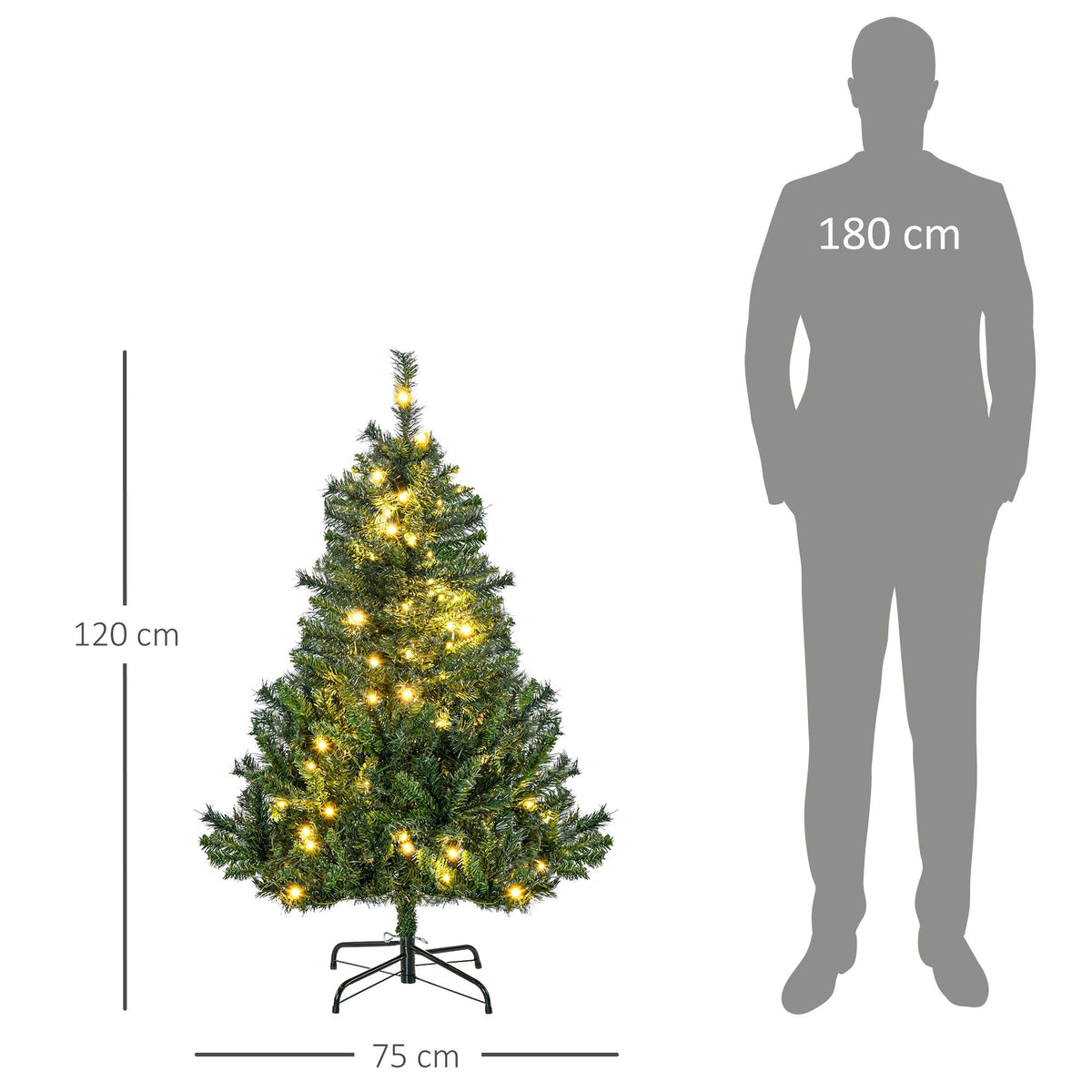 Artificial Christmas Tree with LEDs, 120 cm, Green