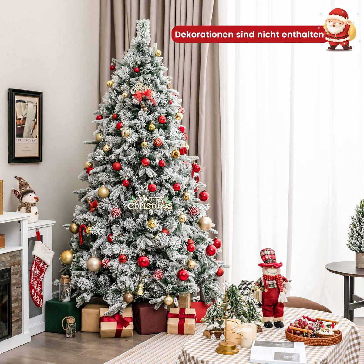 Artificial Christmas Tree with Snow, 215 cm, 300 LED Lights