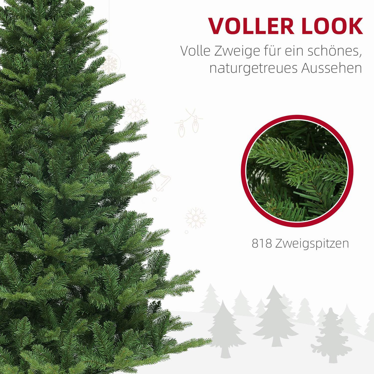 Artificial Christmas tree, 180 cm Christmas tree with 818 tips, quick assembly folding system, steel stand, for Christmas decoration, indoor, green