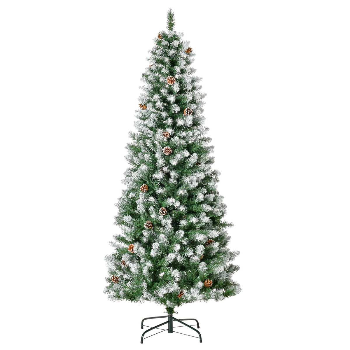 Artificial Christmas tree, 180 cm Christmas tree with artificial snow, 630 branch tips, foldable base, for Christmas parties, indoor, green + white