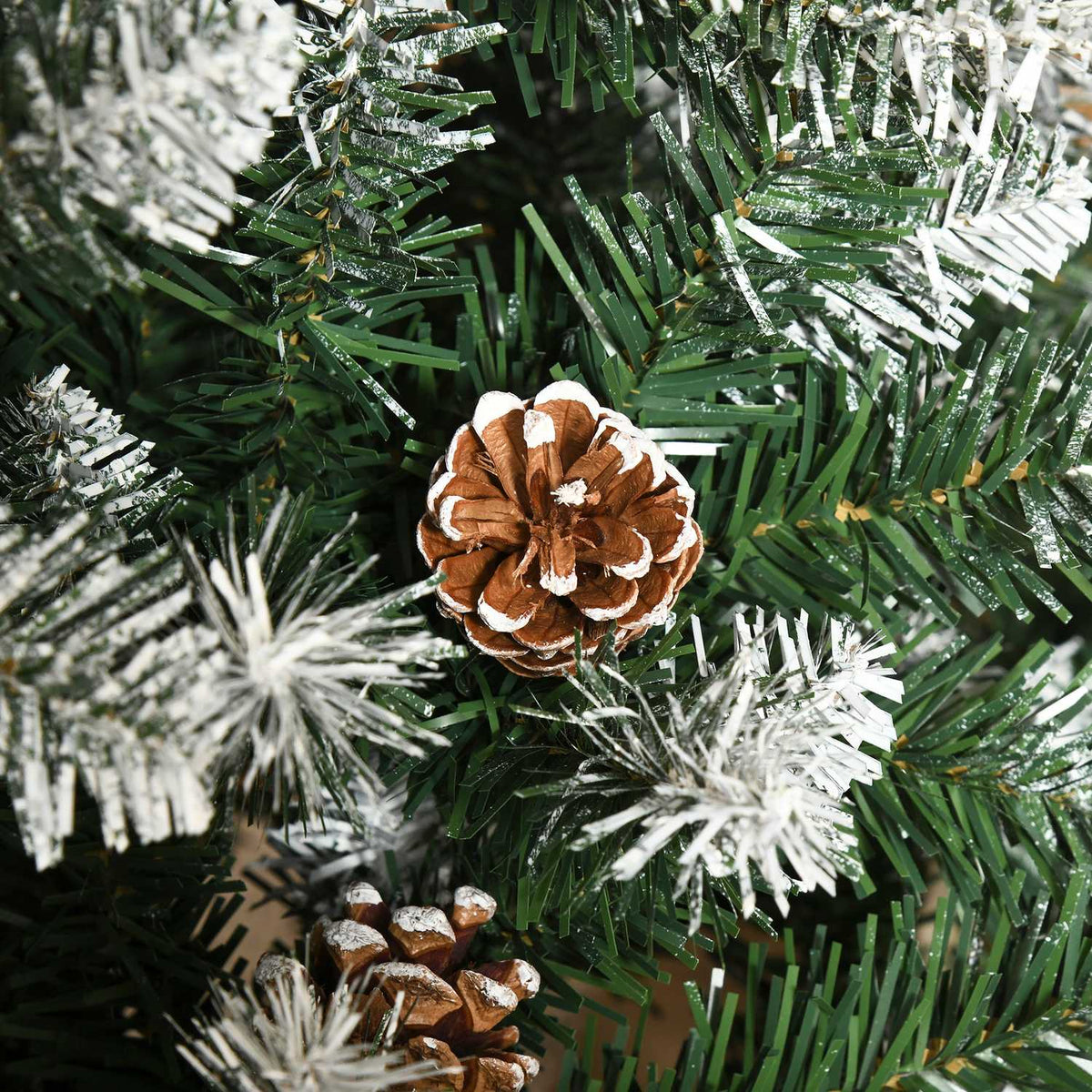 Artificial Christmas tree, 180 cm Christmas tree with artificial snow, 630 branch tips, foldable base, for Christmas parties, indoor, green + white