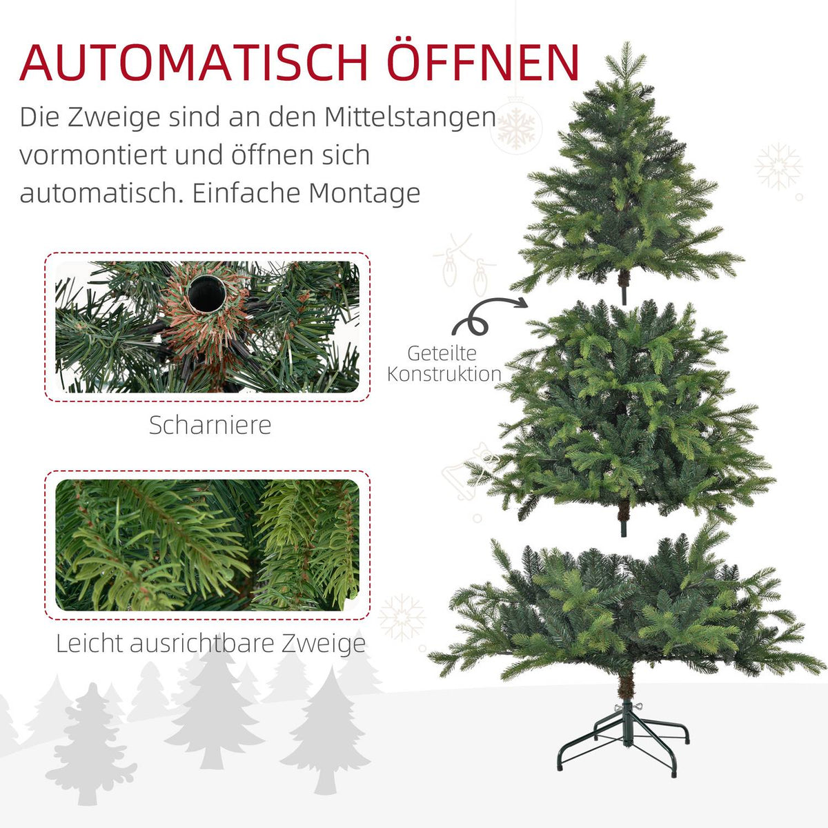 Artificial Christmas tree 180 cm with 1700 tips, foldable & sturdy metal stand, ideal for Christmas decorations, green