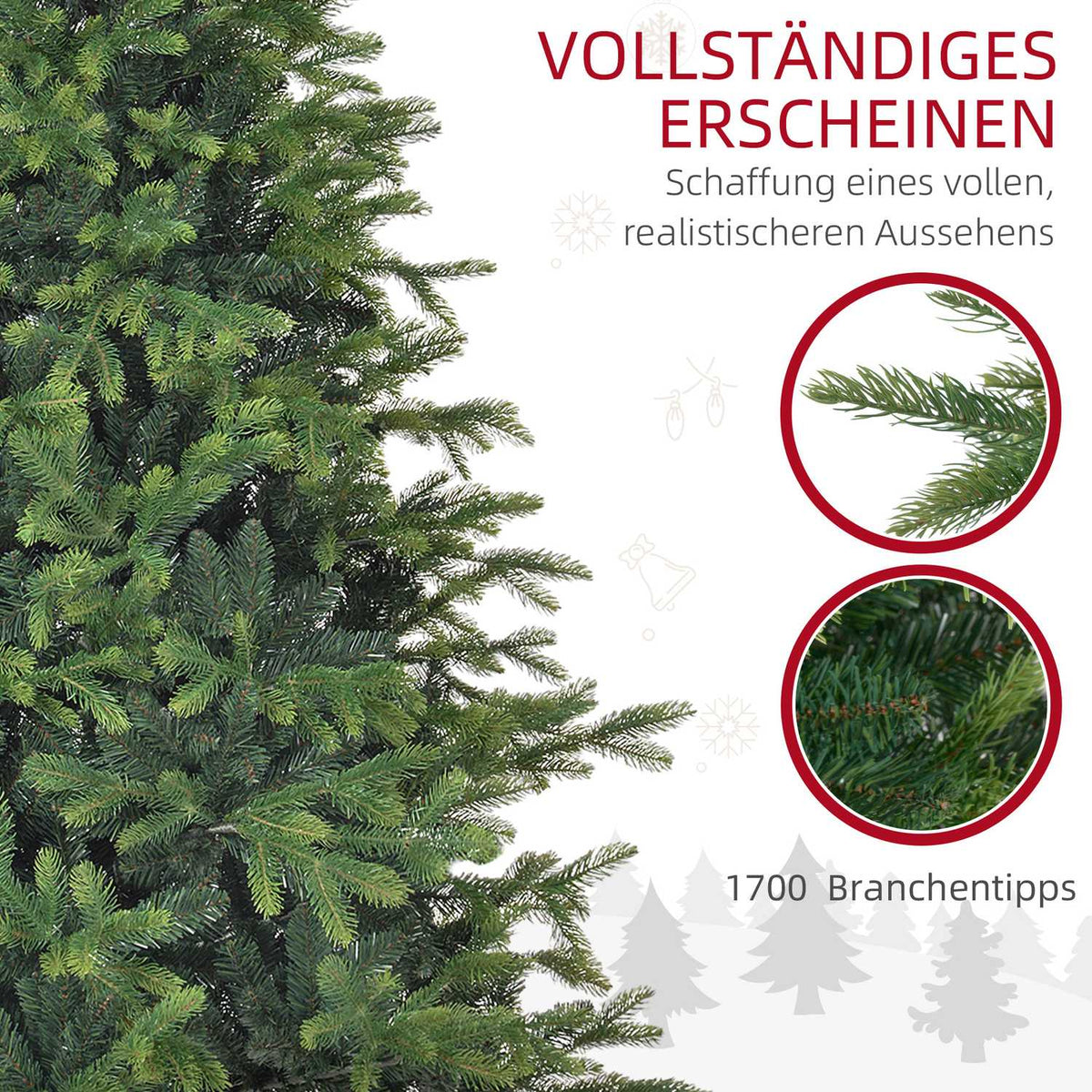Artificial Christmas tree 180 cm with 1700 tips, foldable & sturdy metal stand, ideal for Christmas decorations, green
