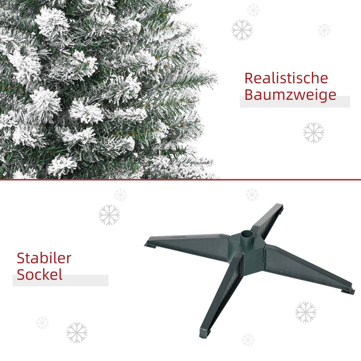 Artificial Christmas tree, 180 cm with artificial snow, with 390 branch tips, removable base, for Christmas parties, indoor, green