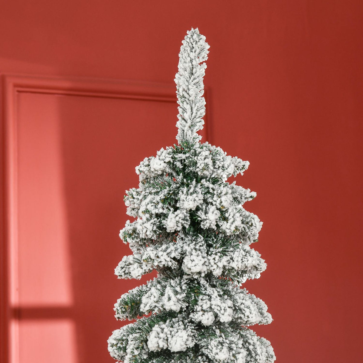 Artificial Christmas tree 210 cm with 490 tips and artificial snow foldable with metal stand for festive Christmas decoration in green and white