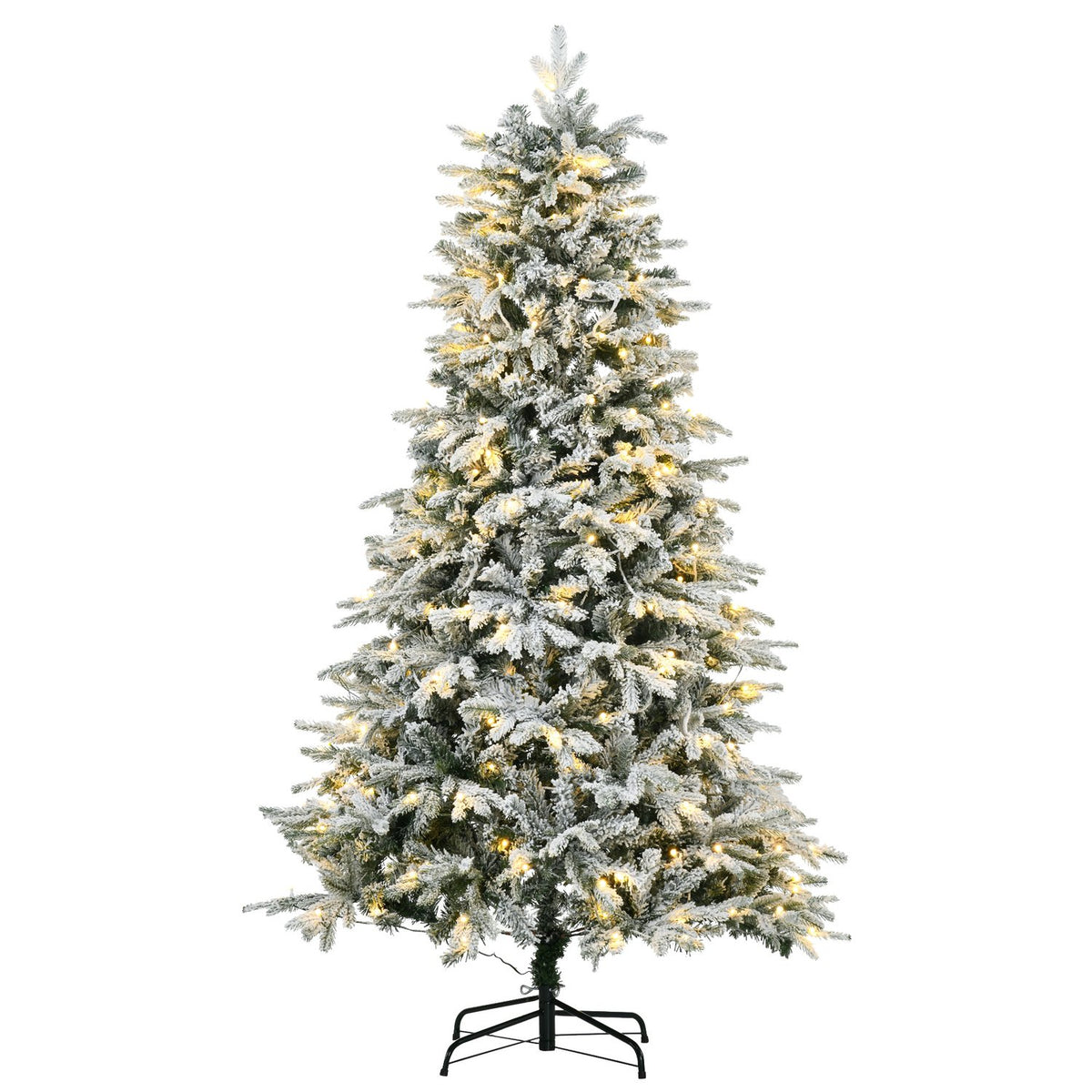 Artificial Christmas tree with light, 180 cm artificial fir with artificial snow, base, artificial Christmas tree with 888 branch tips for Christmas, indoor