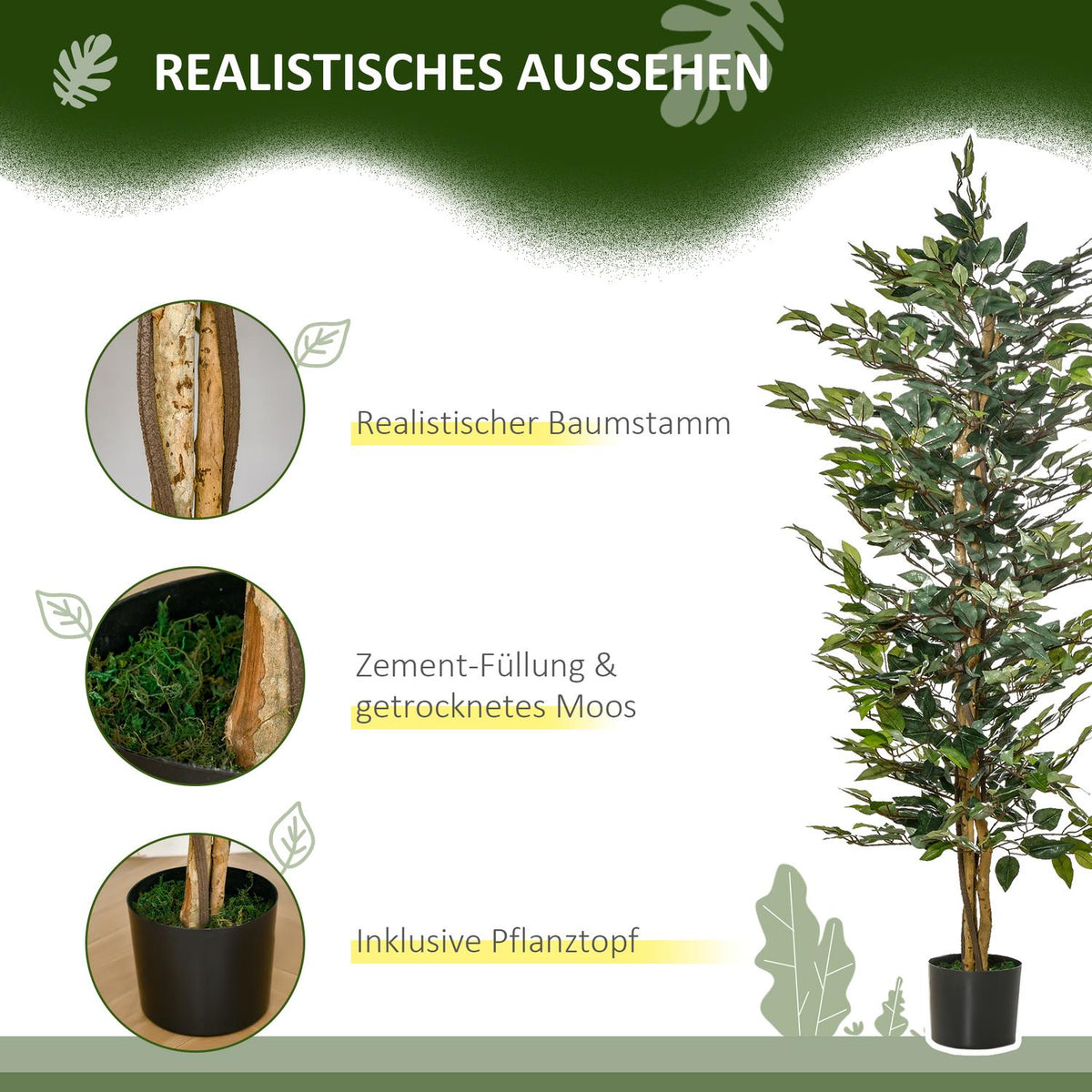 Artificial Ficus Tree Decorative Artificial Plant 150Cm Indoor & Outdoor In Plastic Pot