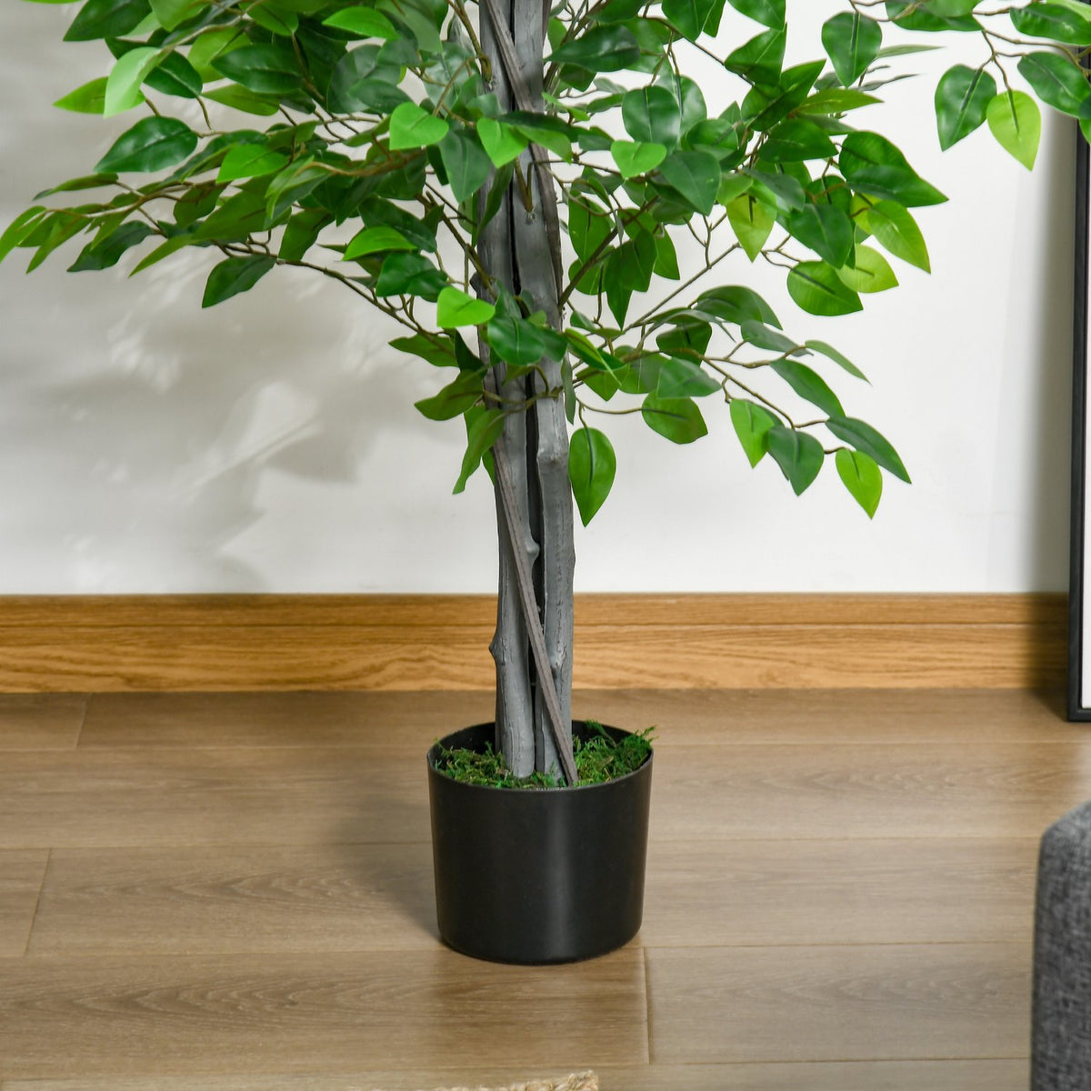 Artificial Ficus Tree Large 135 cm Artificial Plant, Plastic Artificial Plants Ficus in Pot, Artificial Tree Like Real with Cement, Artificial Grass for Living Room Bedroom Office Garden