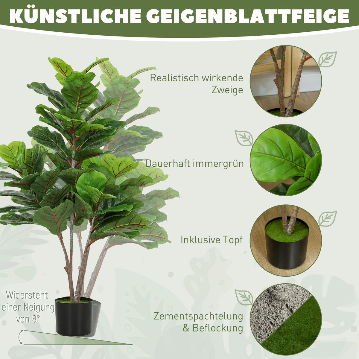 Artificial Fiddle Leaf Fig Tree, 110cm, Potted Decor
