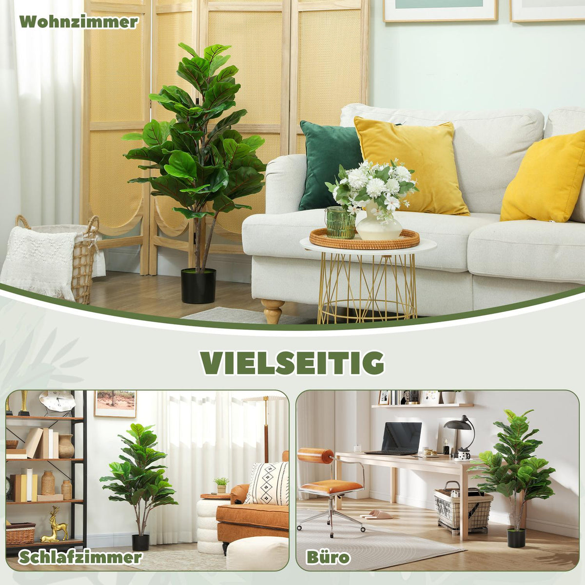Artificial Fiddle Leaf Fig Tree, 110cm, Potted Decor