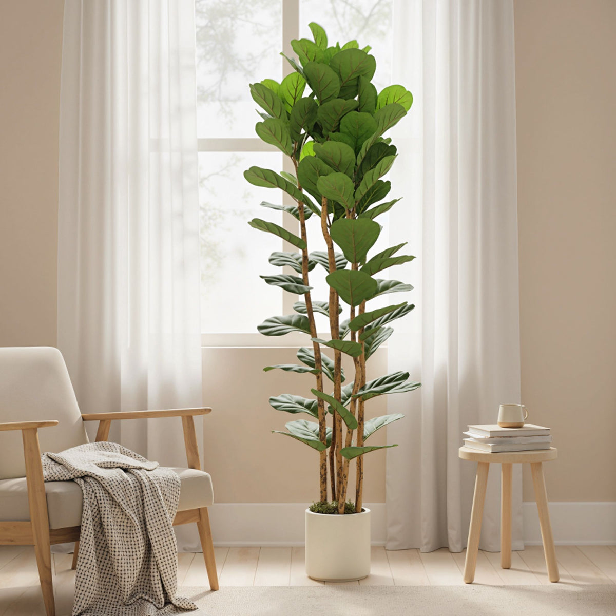 Artificial Fiddle Leaf Fig Tree 180 cm, Wood Trunk, Pot