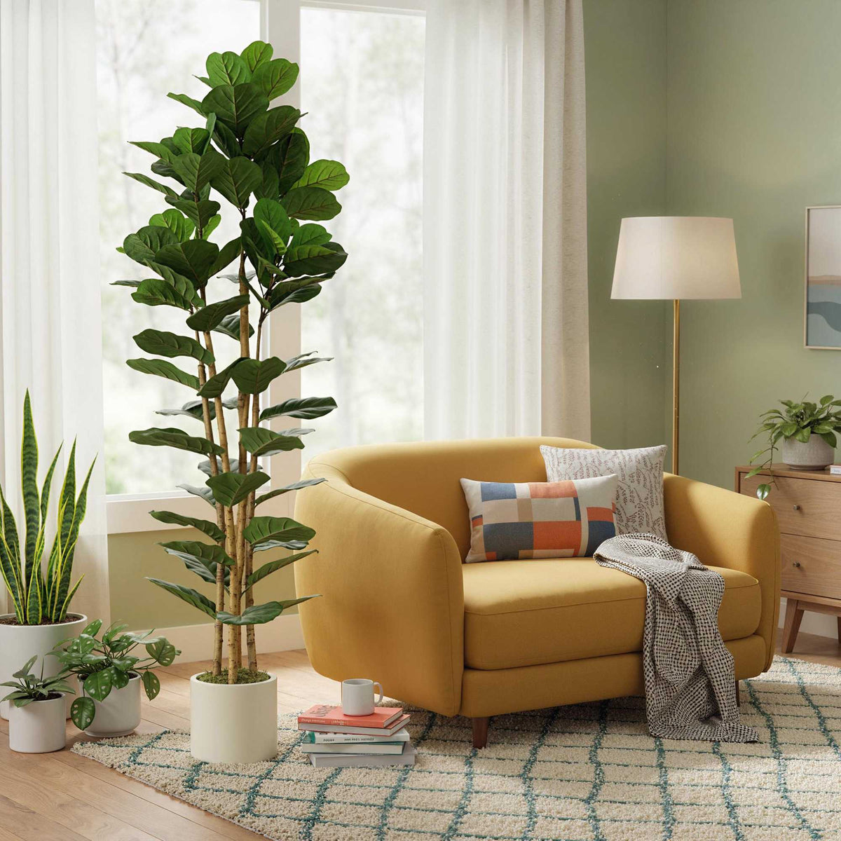 Artificial Fiddle Leaf Fig Tree 180 cm, Wood Trunk, Pot