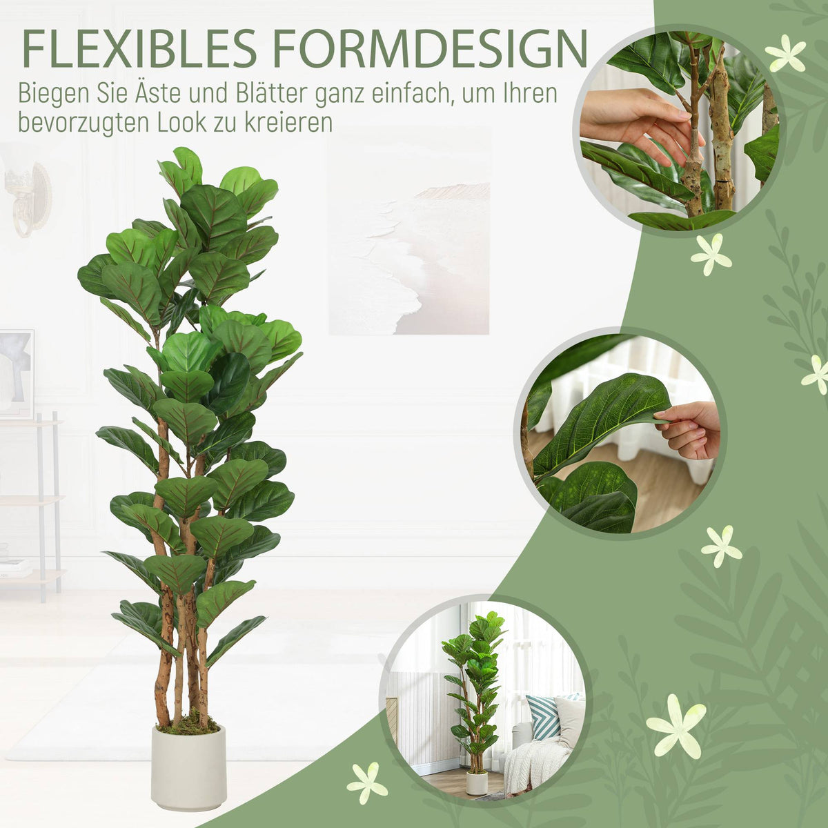 Artificial Fiddle Leaf Fig Tree, 71 Leaves, 150 cm Tall