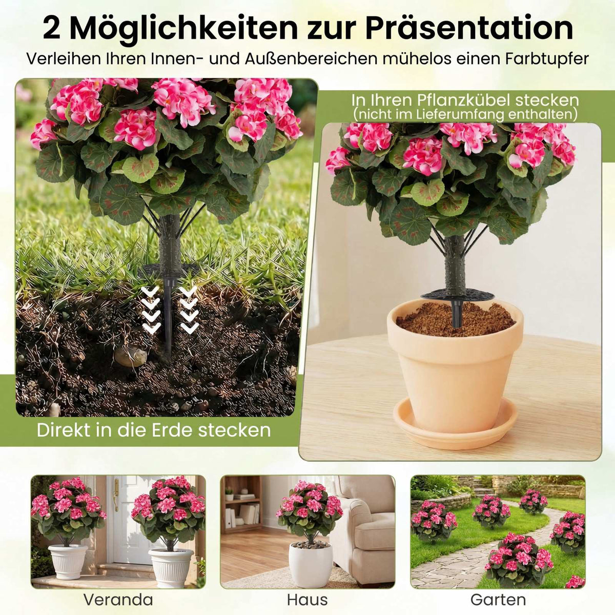 Artificial Geranium Plants, 2-Pack, Pink, Indoor/Outdoor