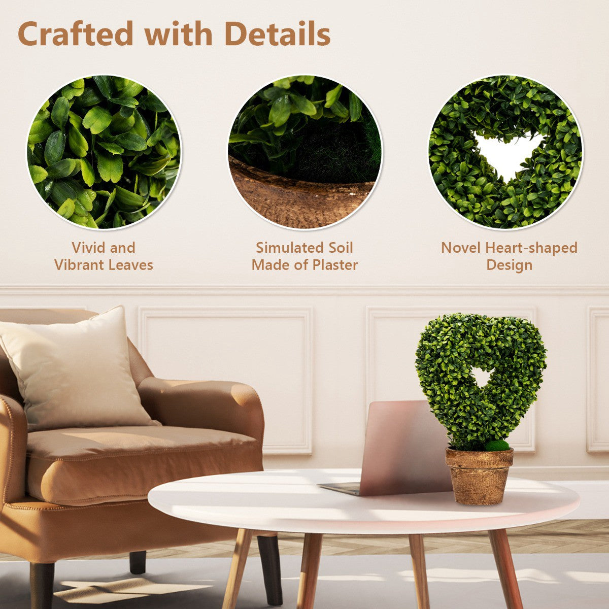 Artificial Mini Potted Plants 4-Pack, Heart-Shaped Decor